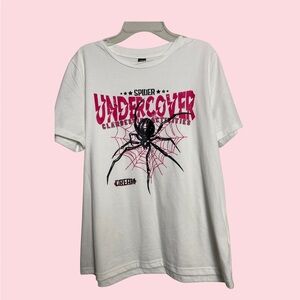 Undercover White Tee with Pink Spider Graphic